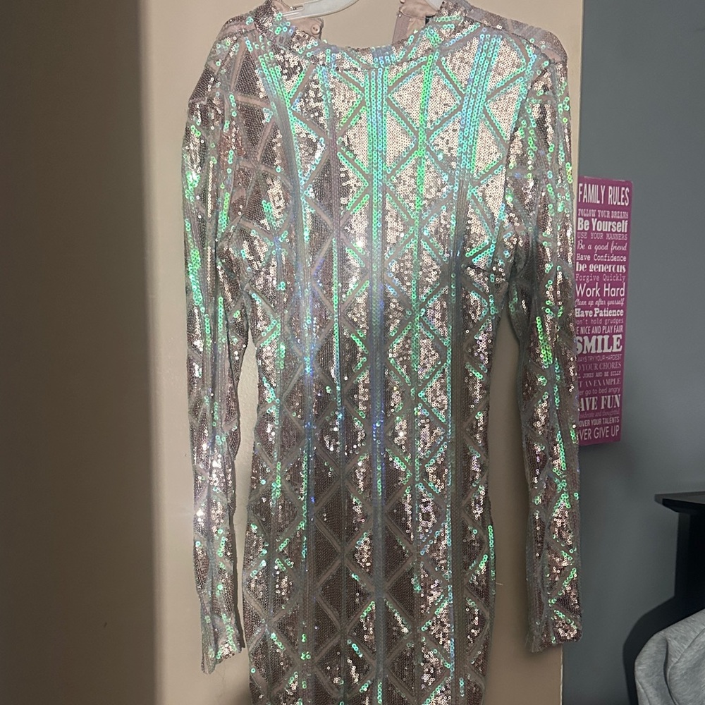 Fashion Nova Silver Sequin Dress